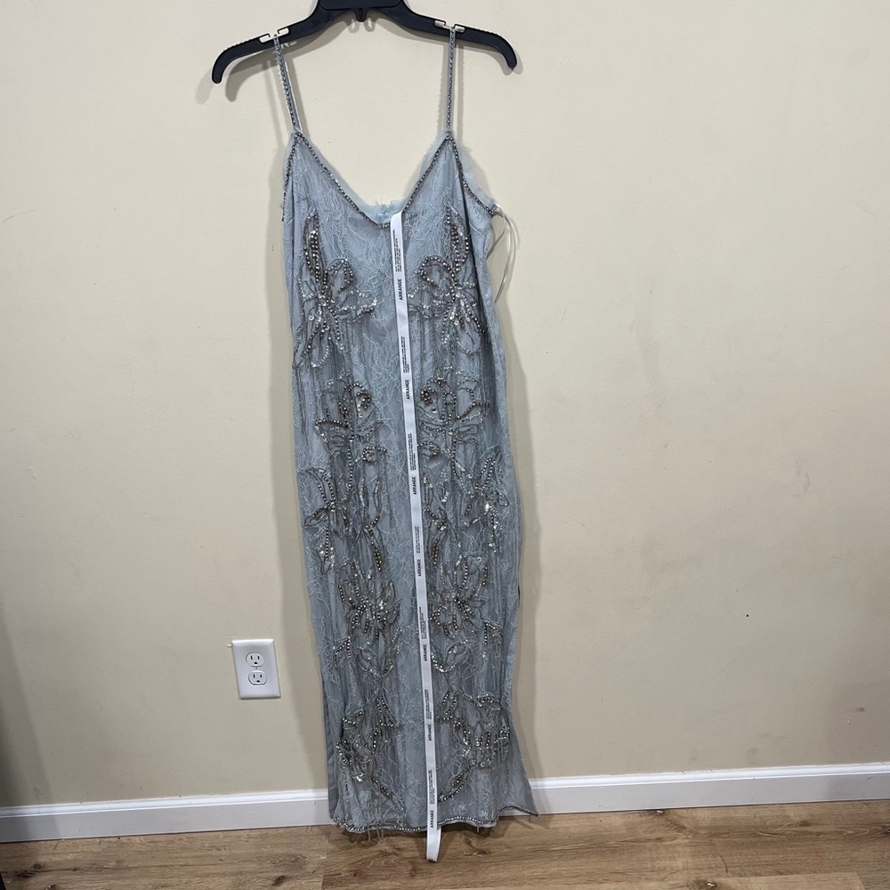 NWT ARRANGE Illusion Beaded Dress Bridal Silver Size 0 column maxi dress size 6